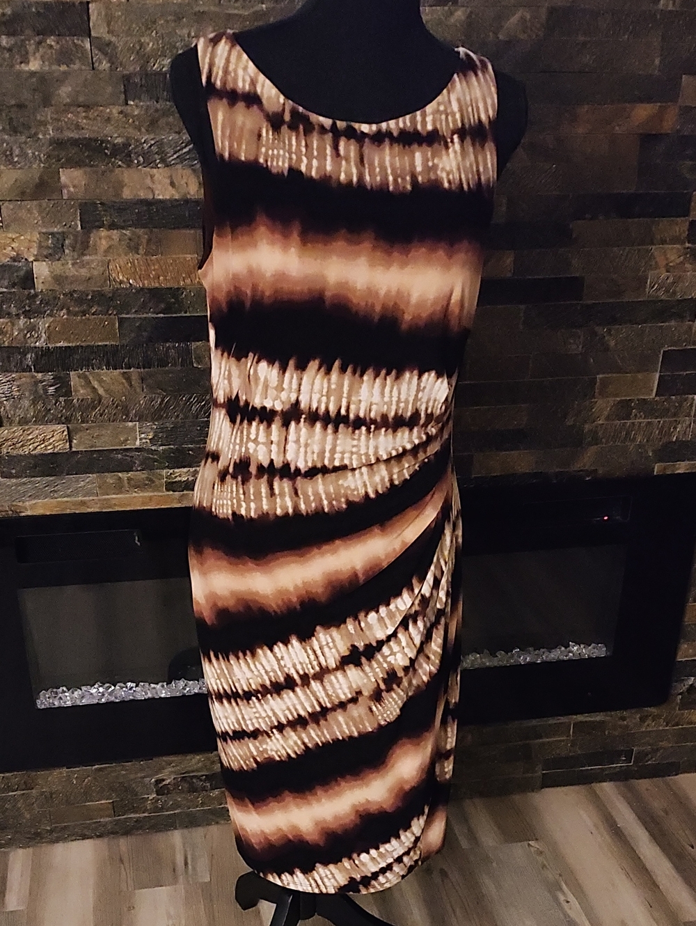 Black Label Evan-Picone Sleeveless Tie-Dye Bodycon Dress Brown and Cream Size 12